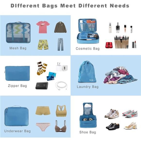 8 Pcs Set Packing Cubes Luggage Packing Organizers for Travel Accessories - Picture 6 of 6